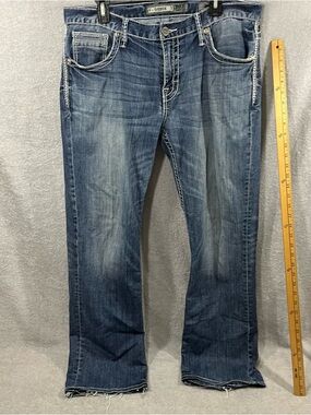 BKE Jeans Mens Size 34R Actual Sz 36x32 Derek Bootleg Stretch Heel Drag See Pics